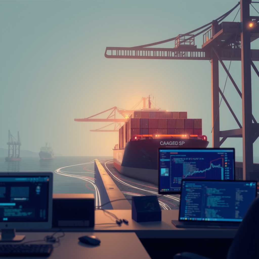 Illustration: General Cargo Ship Near a Port